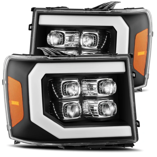 07-13 GMC Sierra LED Projector Headlights Plank Style Design Gloss Black w/ Activation light and Sequential Signal 07-13 GMC Sierra LED Projector Headlights Plank Style Design Gloss Black w/ Activation light and Sequential Signal